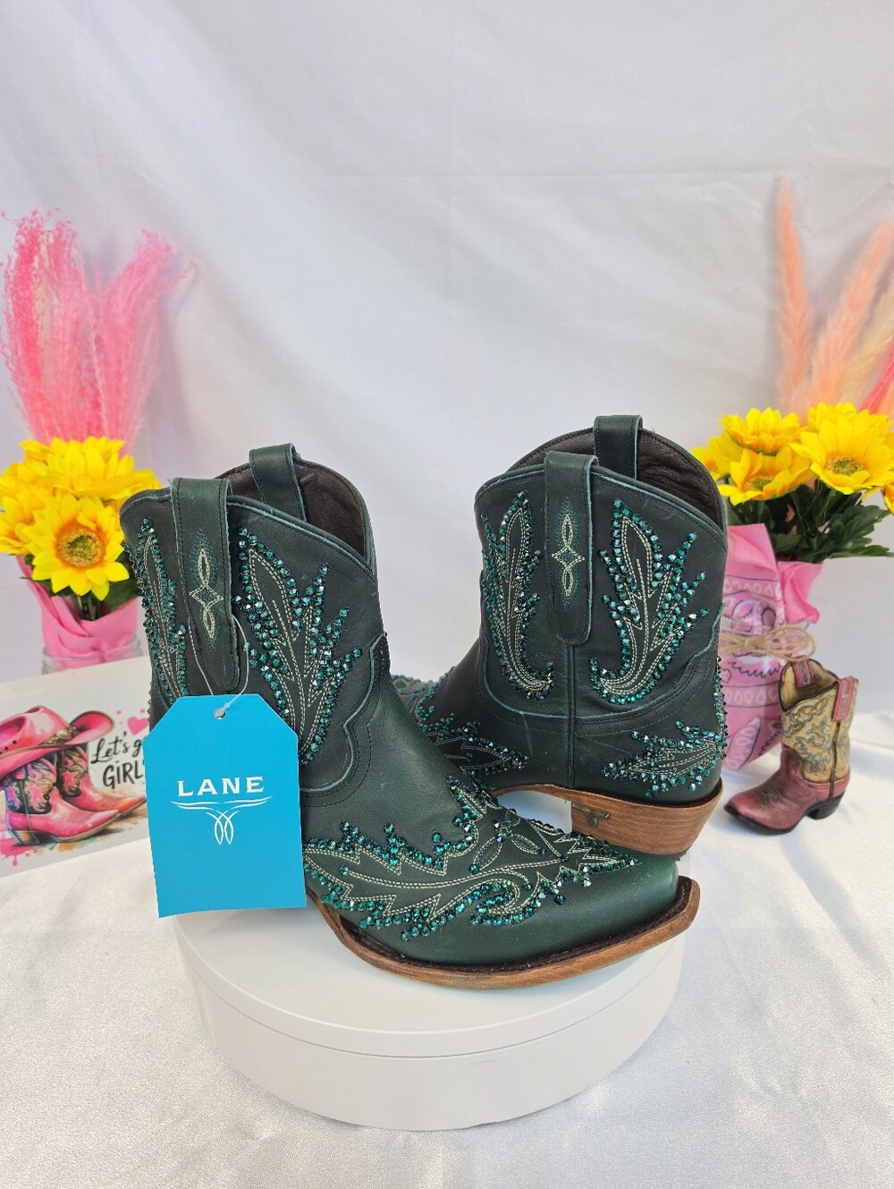 New LANE Lexington Cowgirl Boots W/ SWAROVSKI Crystals 8.5